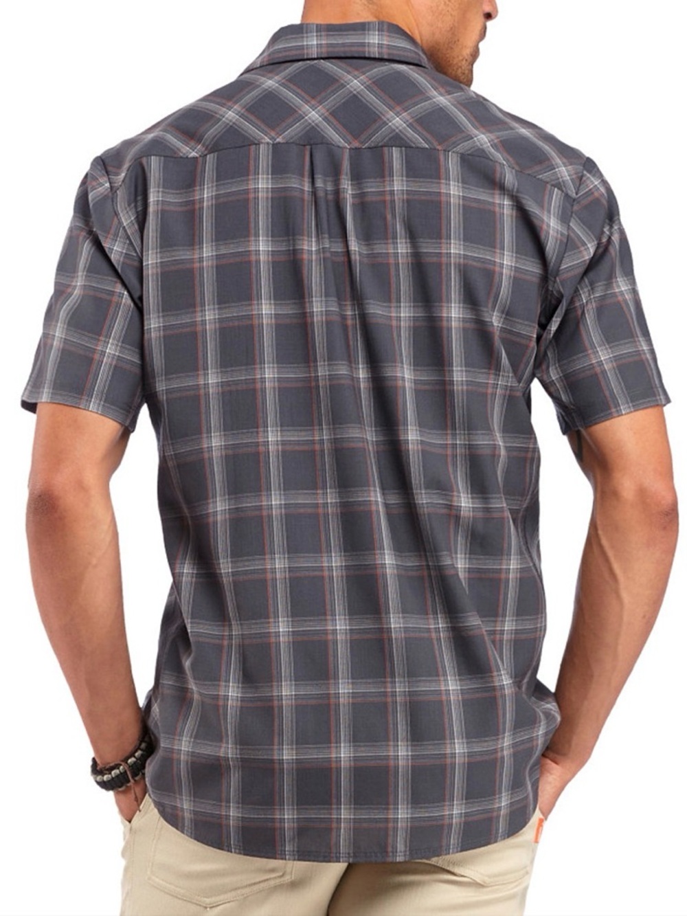 Icebreaker Departure Men's Short-Sleeve Gray Plaid Button MERINO Shirt Sz Large